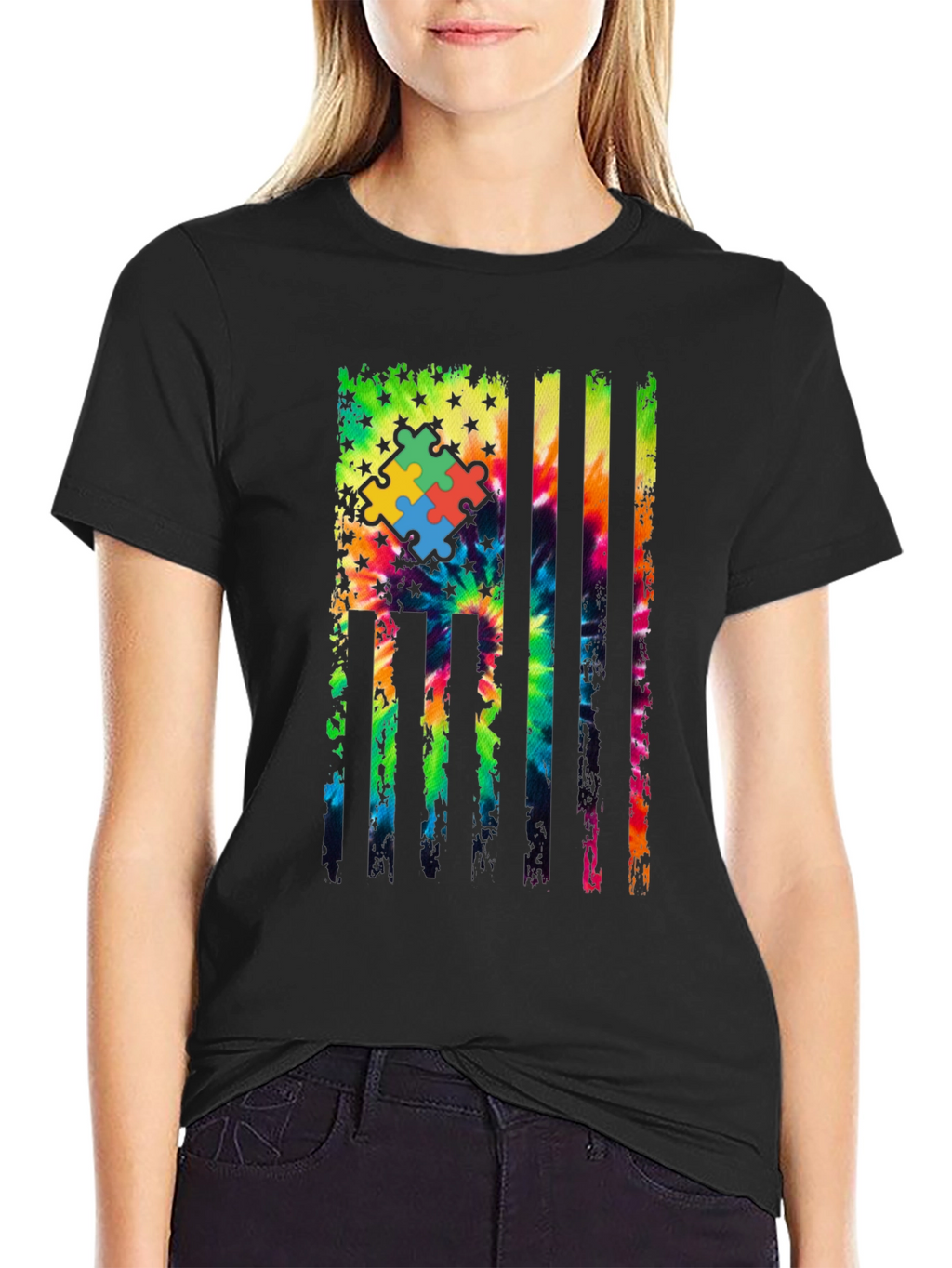Autism Awareness Tie Dye Flag T-Shirt