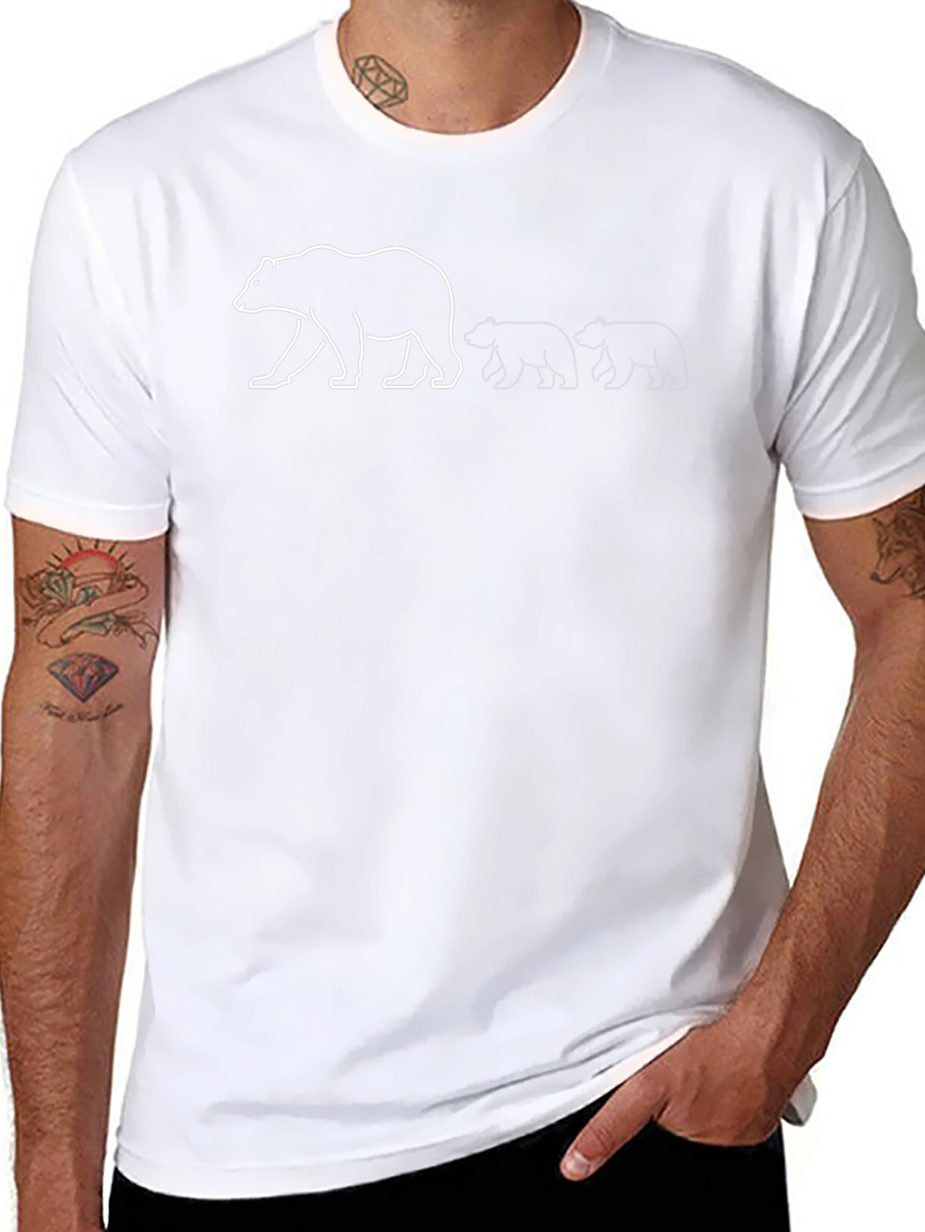 Bear Family Graphic Tee - Black Cotton T-Shirt