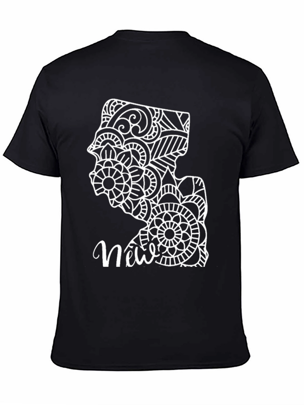 New Jersey Mandala Art Graphic Tee - Black Cotton