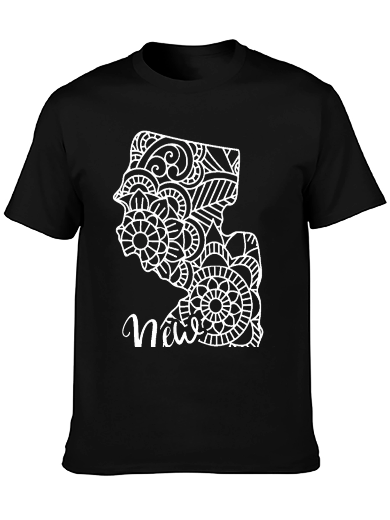 New Jersey Mandala Art Graphic Tee - Black Cotton