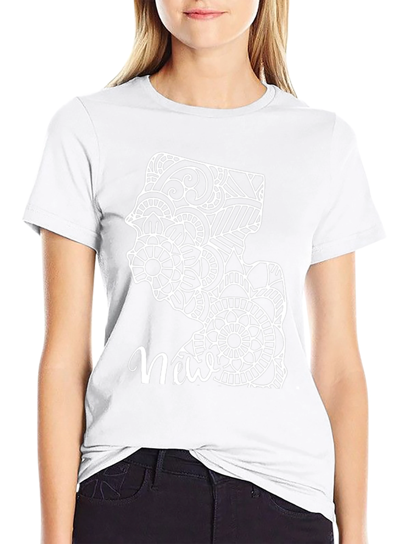 New Jersey Mandala Art Graphic Tee - Black Cotton