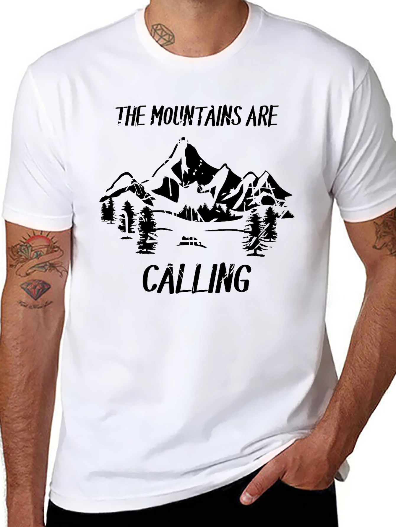 Mountains Are Calling Black Graphic Tee