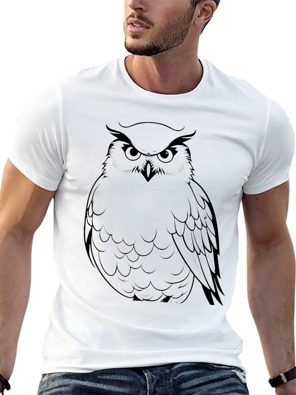 Mens Black Owl Graphic Tee