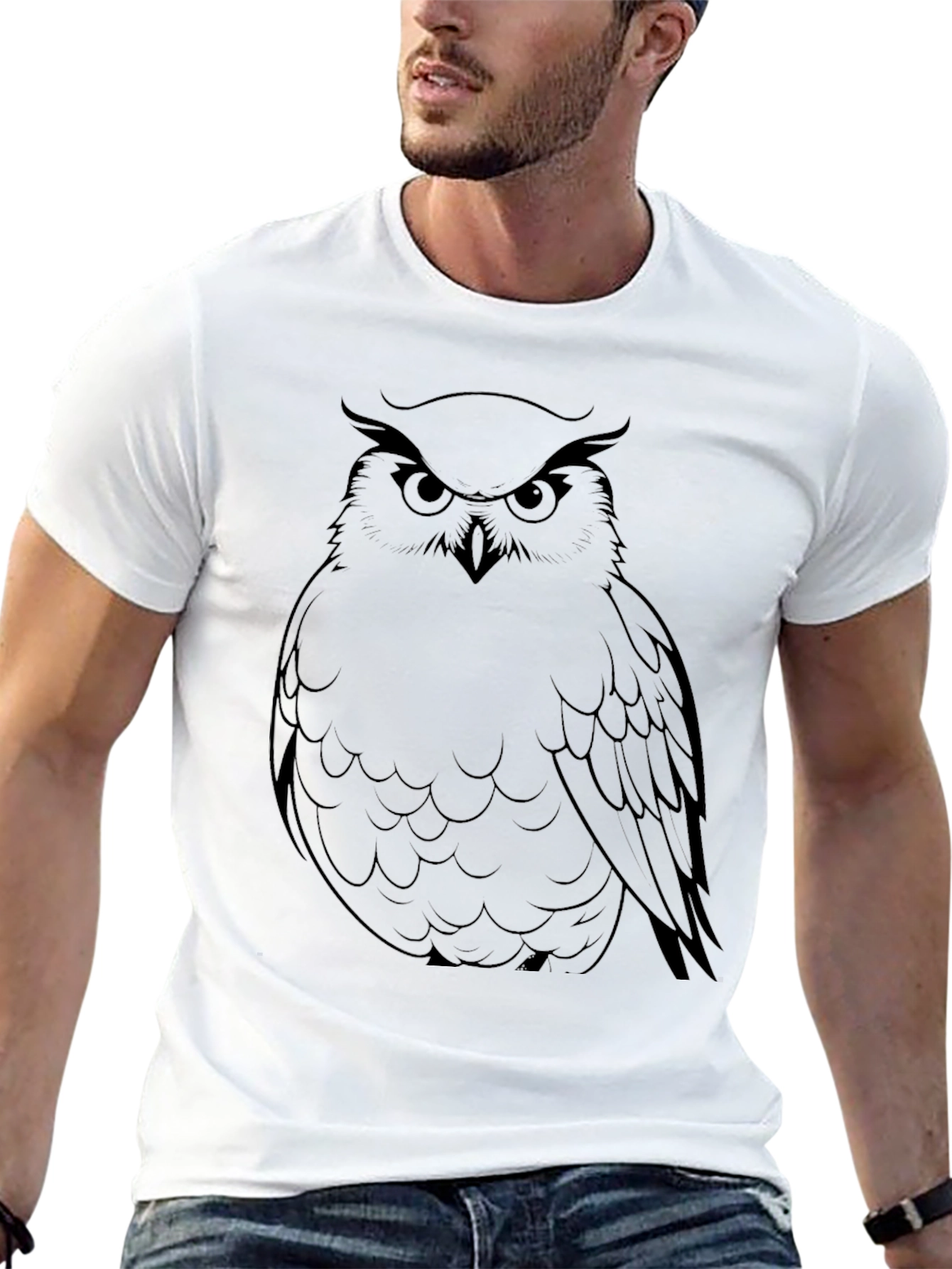 Mens Black Owl Graphic Tee