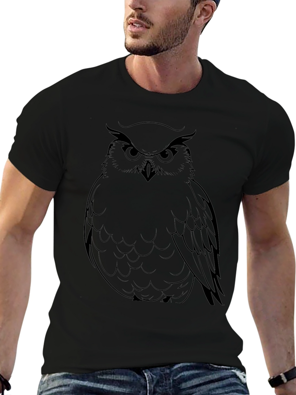 Mens Black Owl Graphic Tee