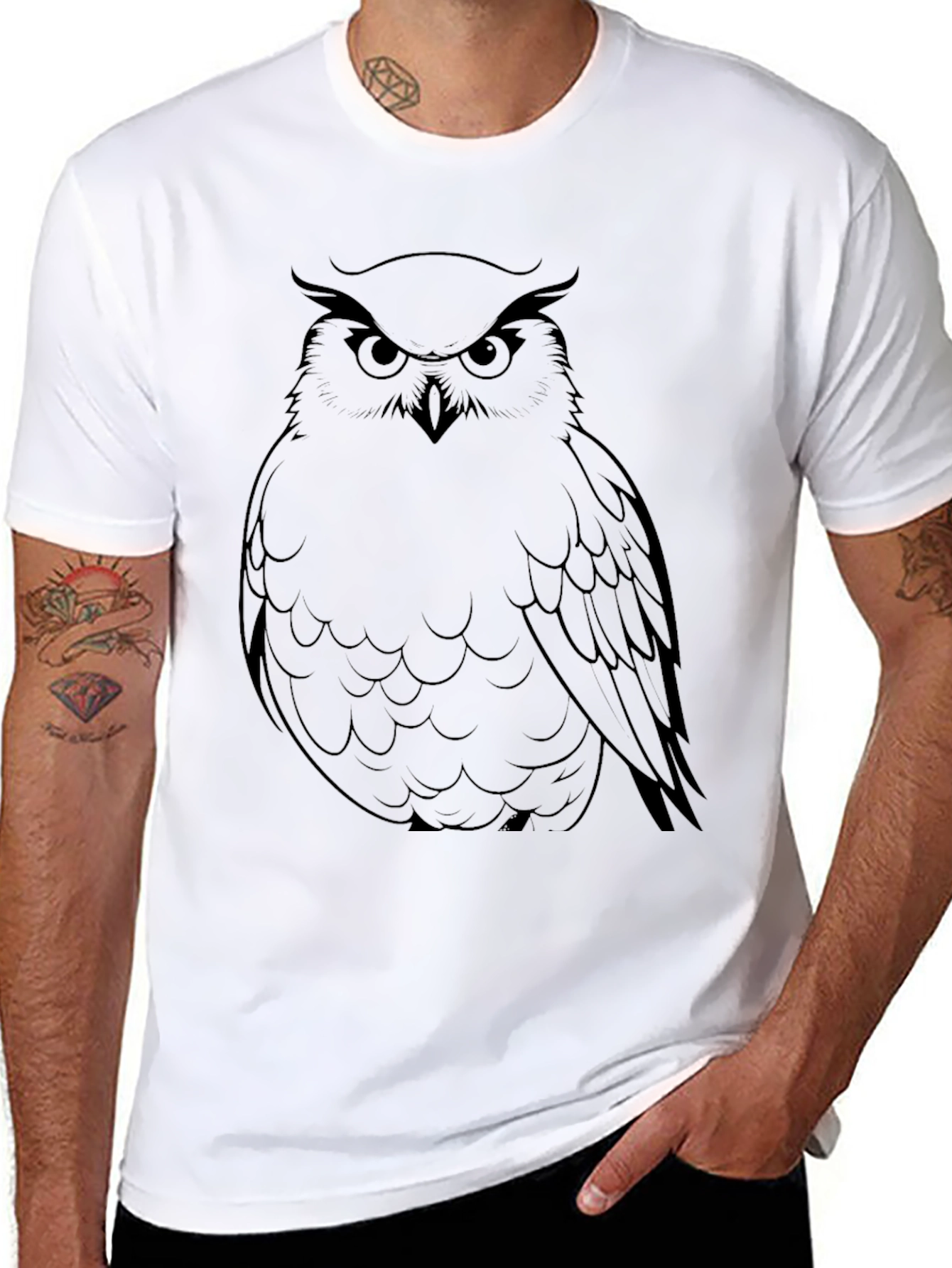 Mens Black Owl Graphic Tee
