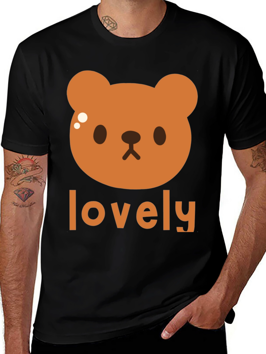 Cute Brown Bear Lovely Black T-Shirt