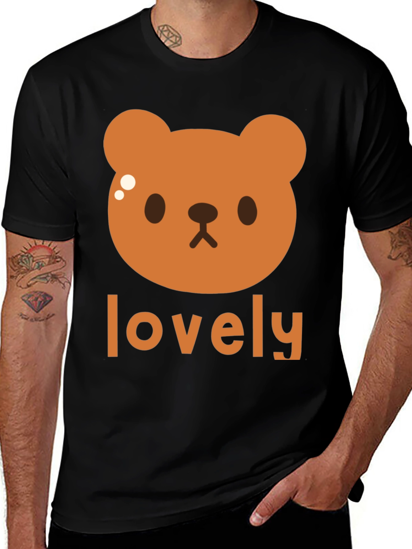Cute Brown Bear Lovely Black T-Shirt