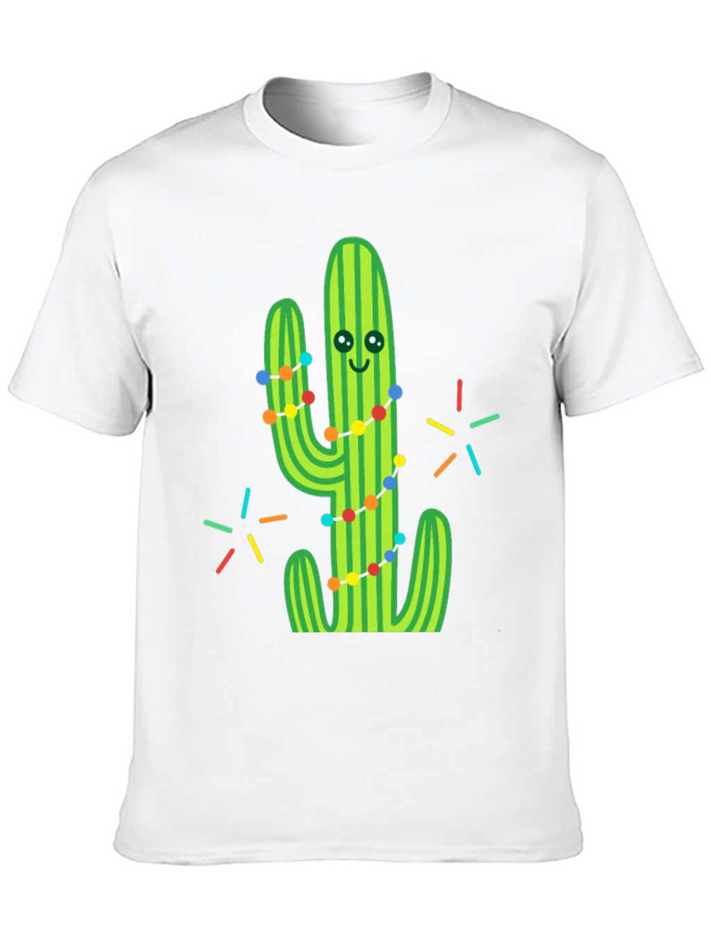 Festive Cactus Graphic Tee - Black Cotton T-Shirt