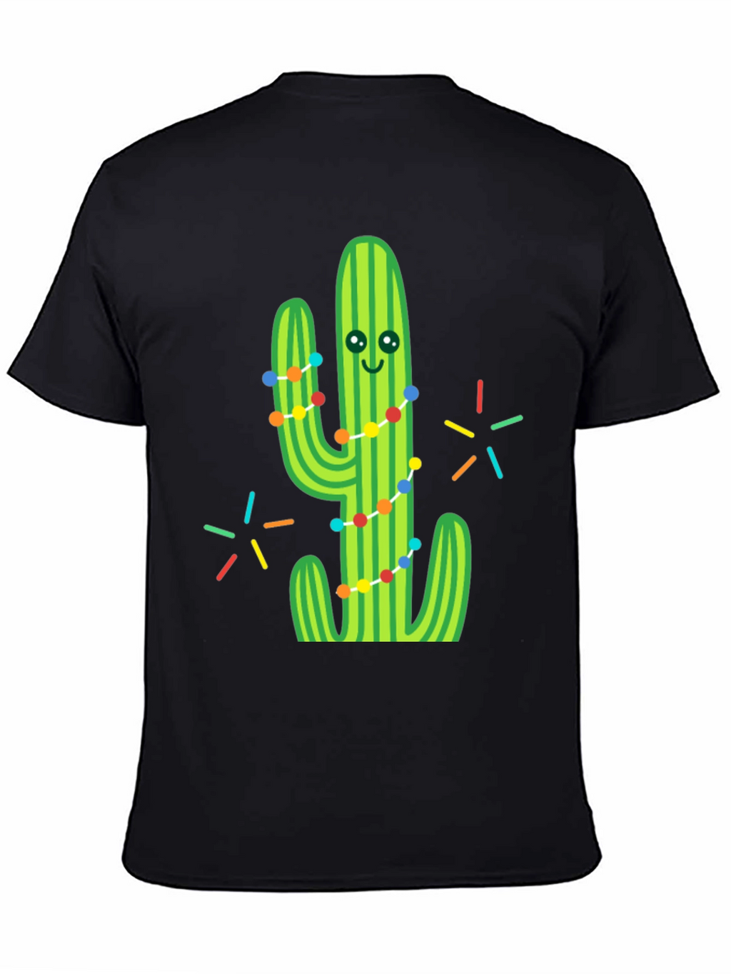 Festive Cactus Graphic Tee - Black Cotton T-Shirt