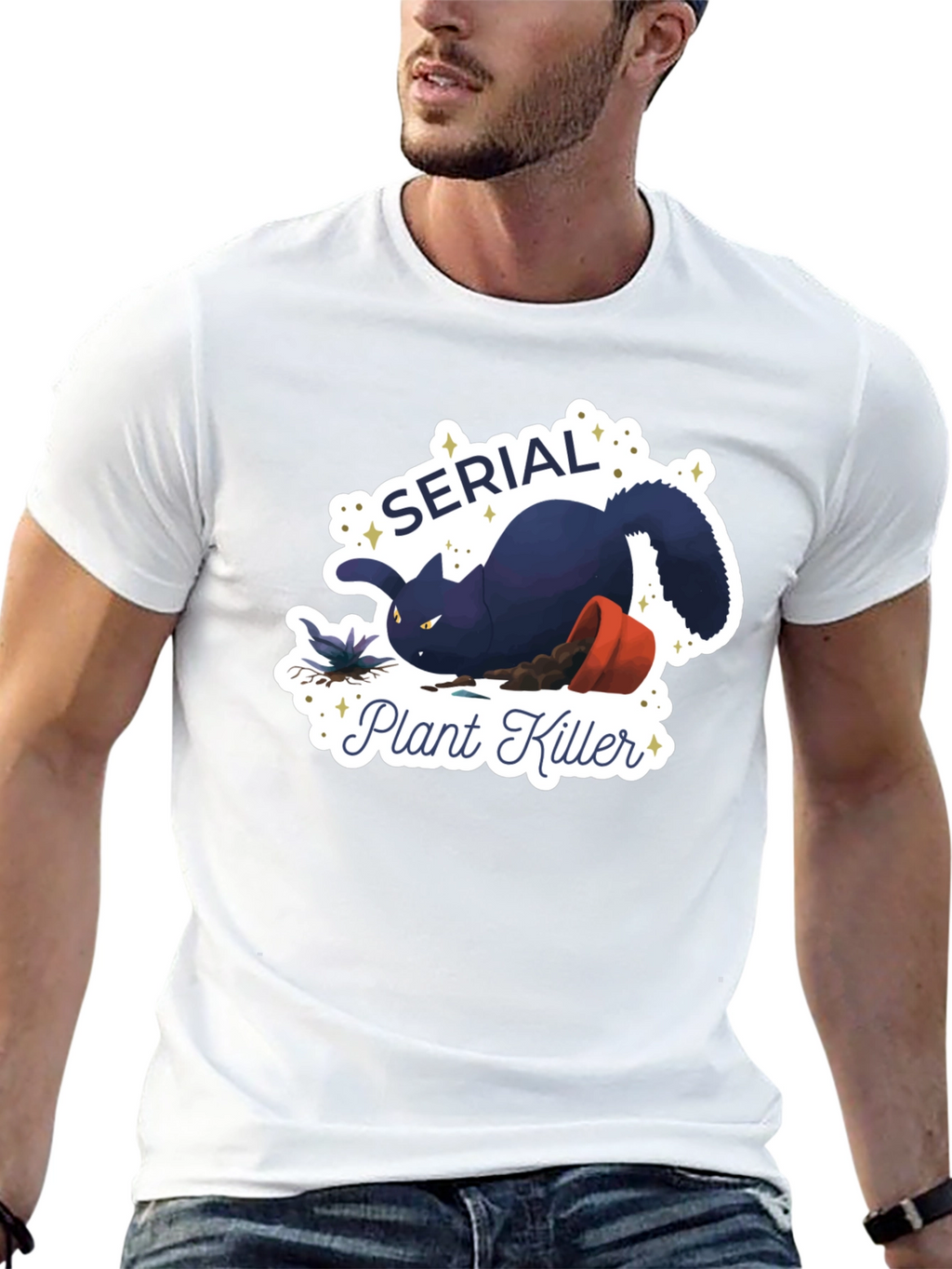 Serial Plant Killer Cat Graphic T-Shirt