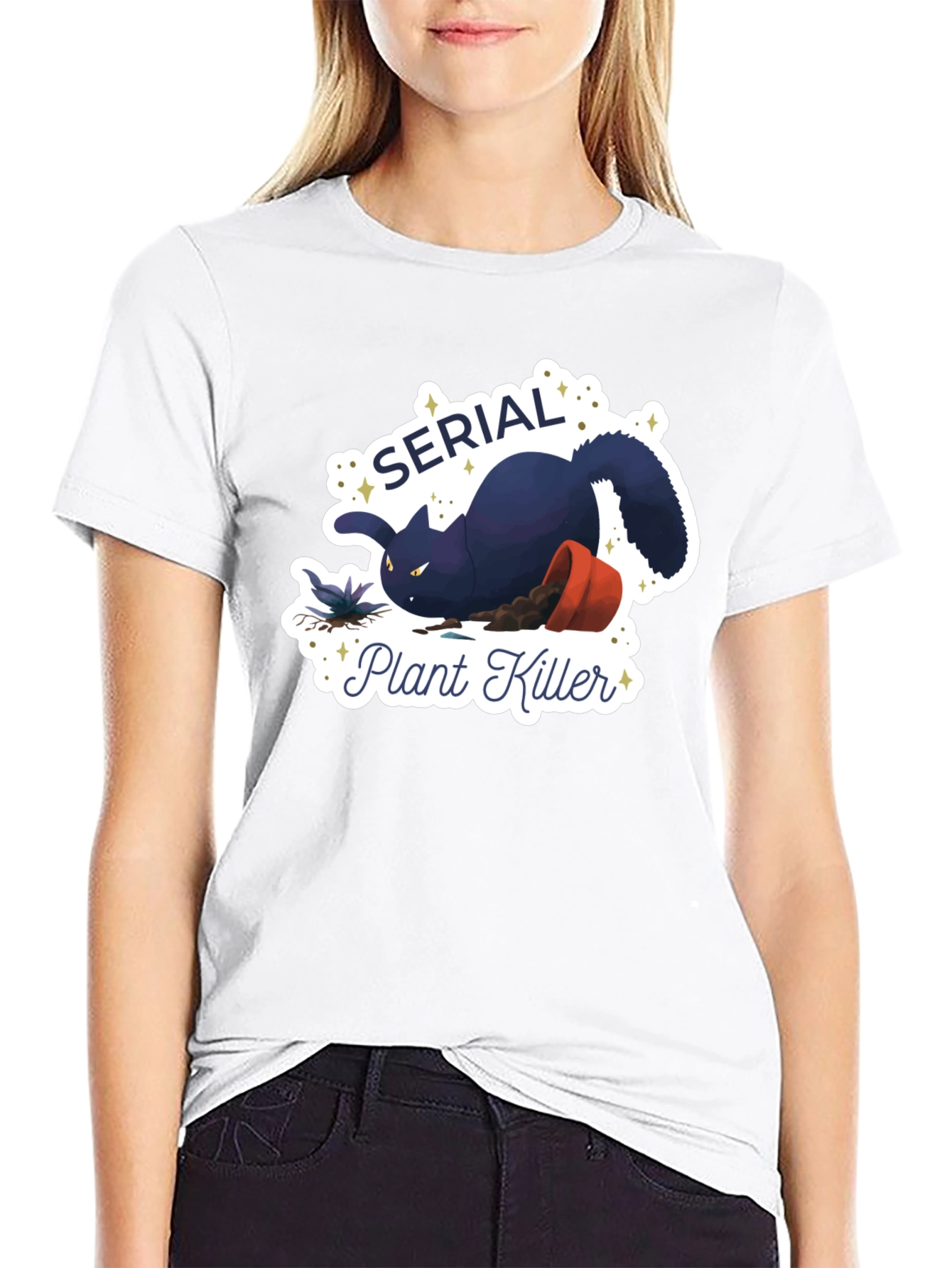 Serial Plant Killer Cat Graphic T-Shirt