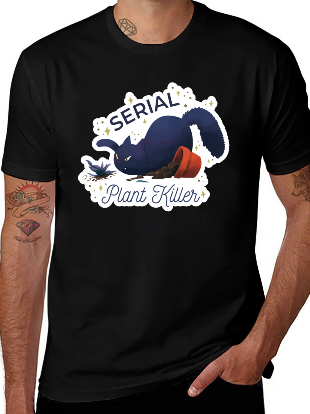 Serial Plant Killer Cat Graphic T-Shirt
