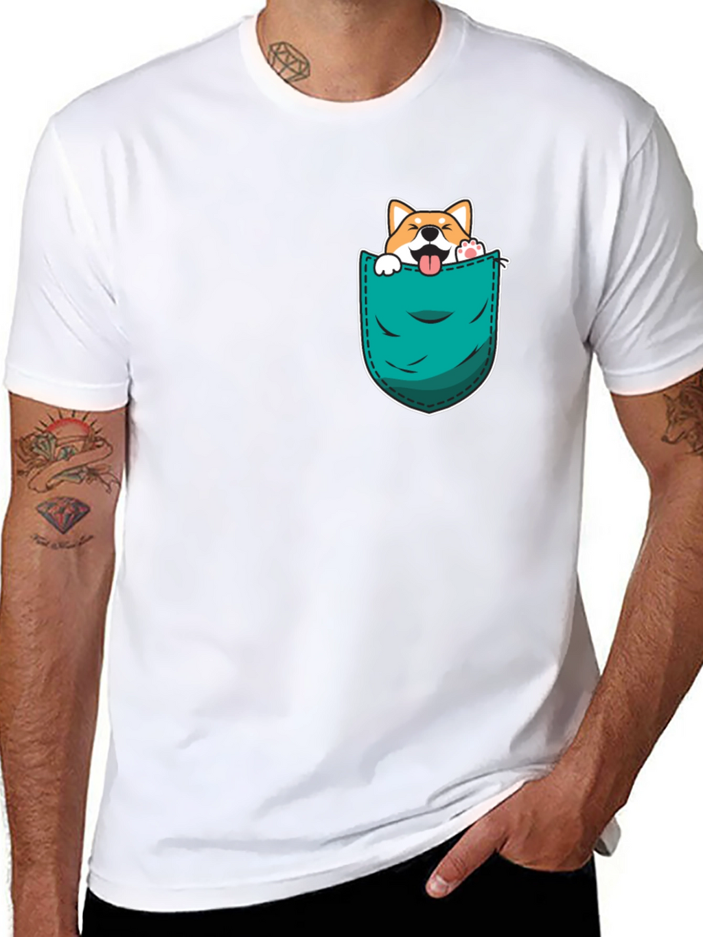 Cute Dog in Pocket Black T-Shirt
