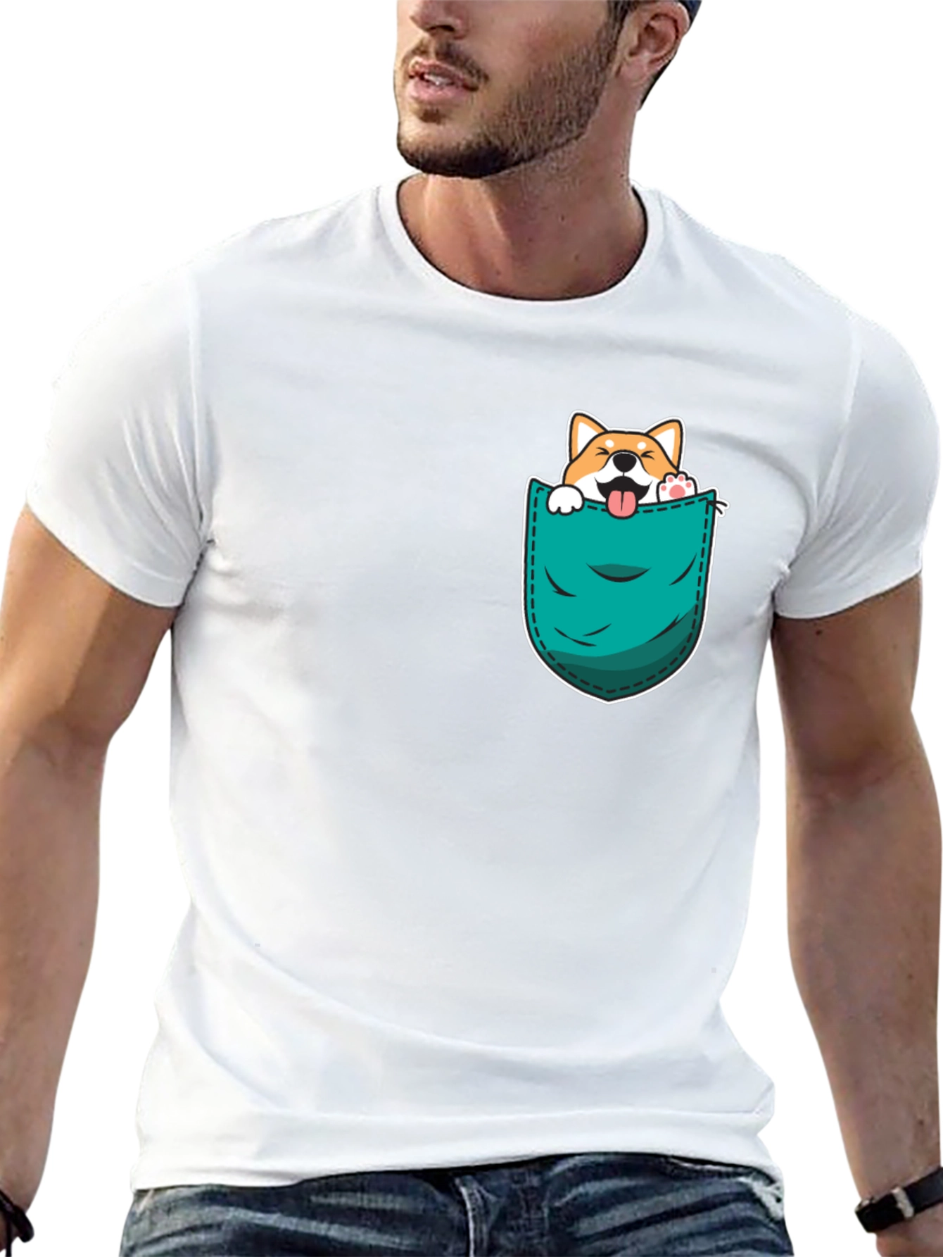 Cute Dog in Pocket Black T-Shirt