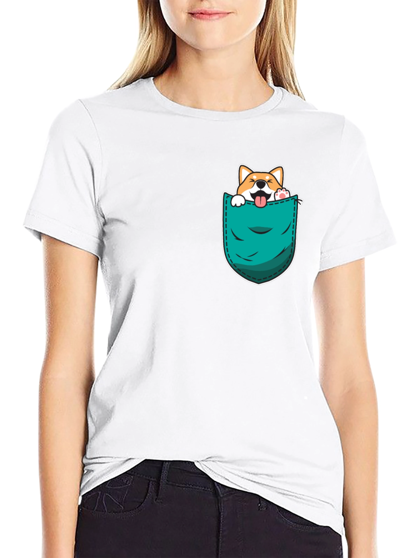 Cute Dog in Pocket Black T-Shirt