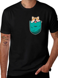 Cute Dog in Pocket Black T-Shirt