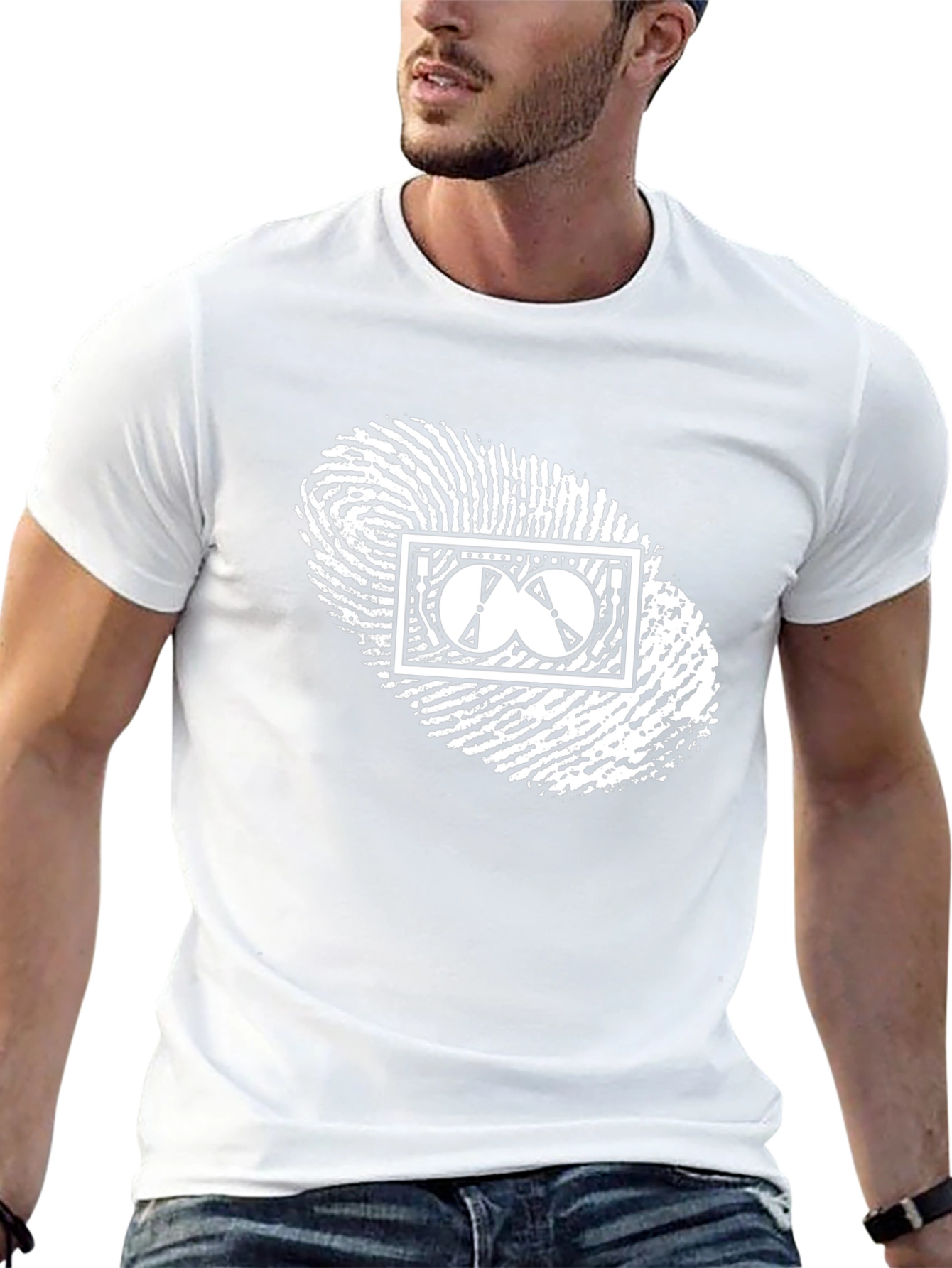 Unique Fingerprint Graphic Tee - Black Cotton Blend