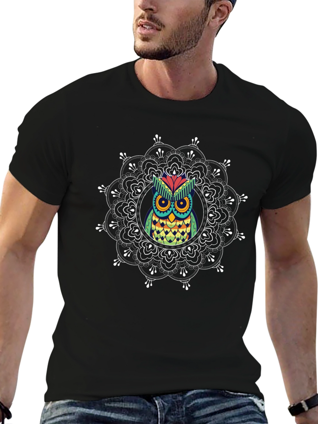 Owl Mandala Graphic Print T-Shirt