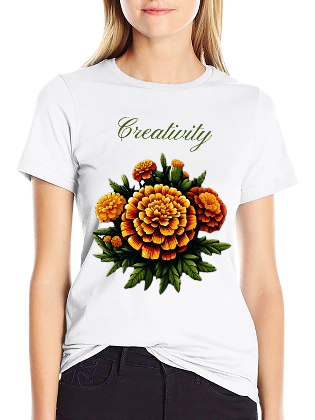 Creativity Marigold Floral Graphic Tee