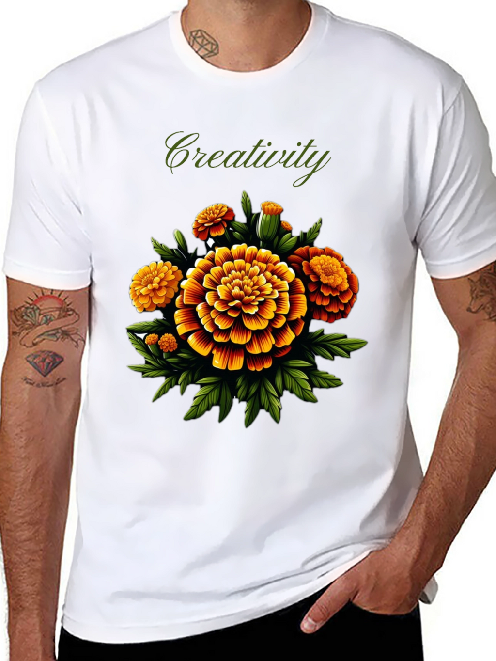Creativity Marigold Floral Graphic Tee