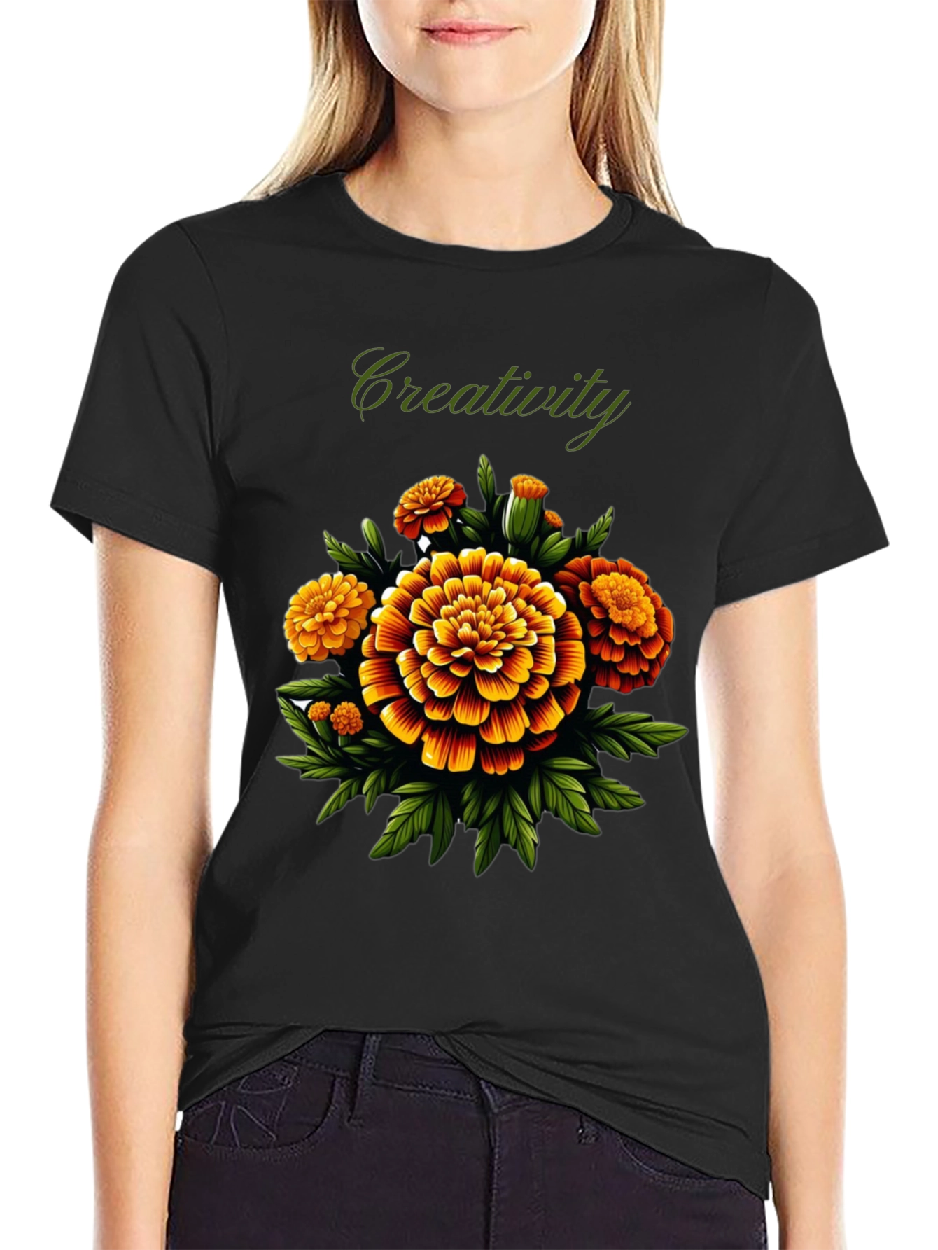 Creativity Marigold Floral Graphic Tee