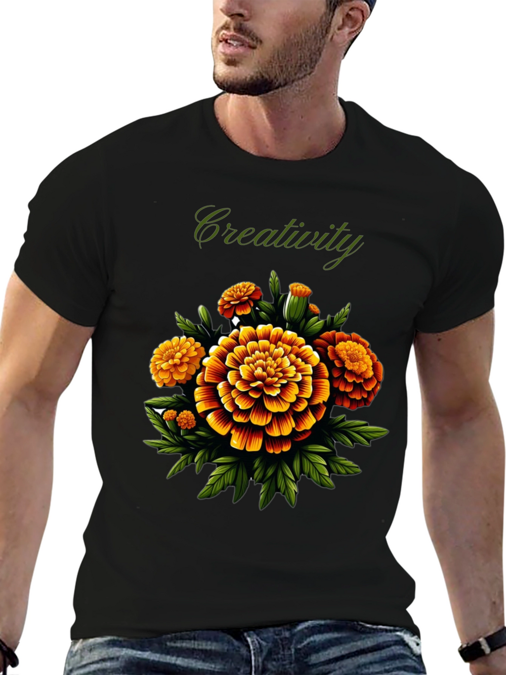 Creativity Marigold Floral Graphic Tee