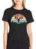 Retro Deer Skull Sunset Graphic Tee