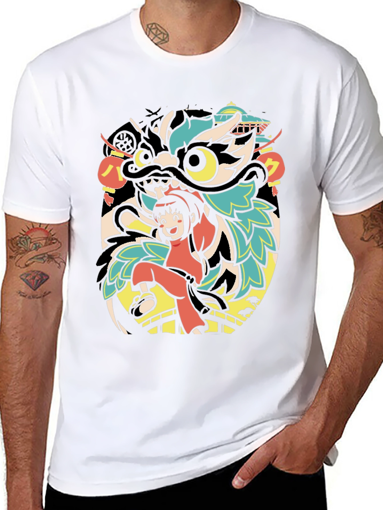 Dragon Dance Graphic Tee - Cool Asian Inspired Design