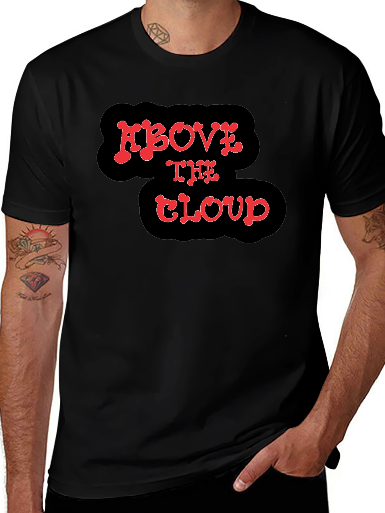 Above The Cloud Graphic Print Black T-Shirt
