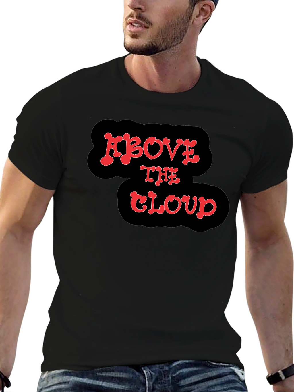 Above The Cloud Graphic Print Black T-Shirt