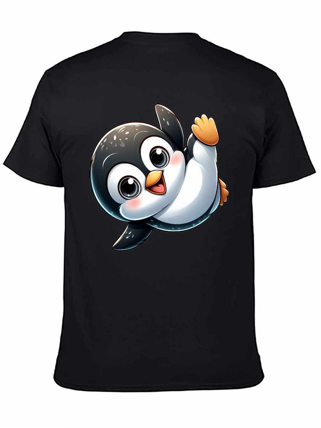 Cute Cartoon Penguin Black T-Shirt
