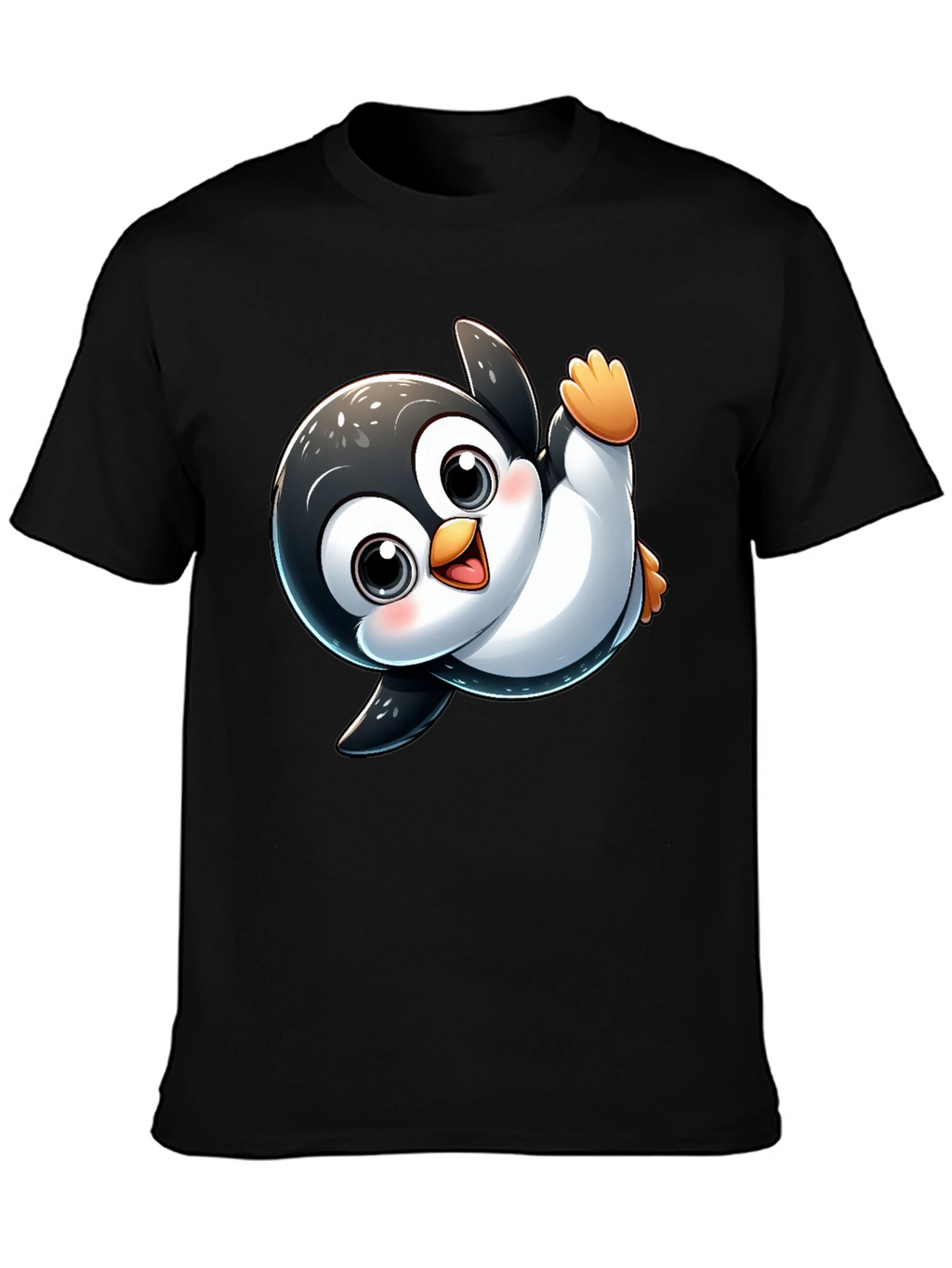 Cute Cartoon Penguin Black T-Shirt