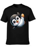 Cute Cartoon Penguin Black T-Shirt