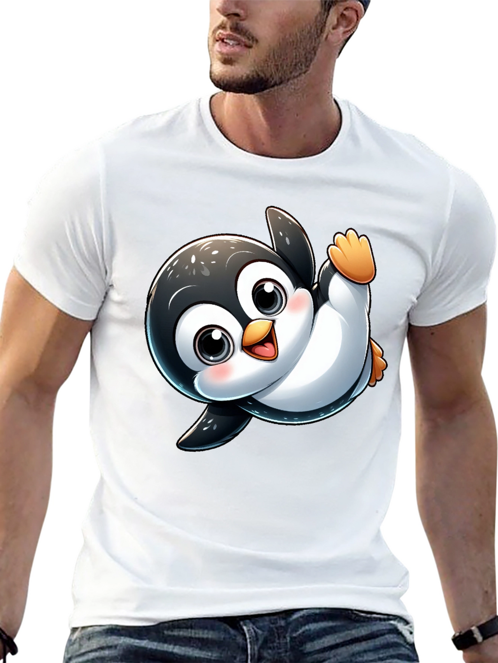 Cute Cartoon Penguin Black T-Shirt