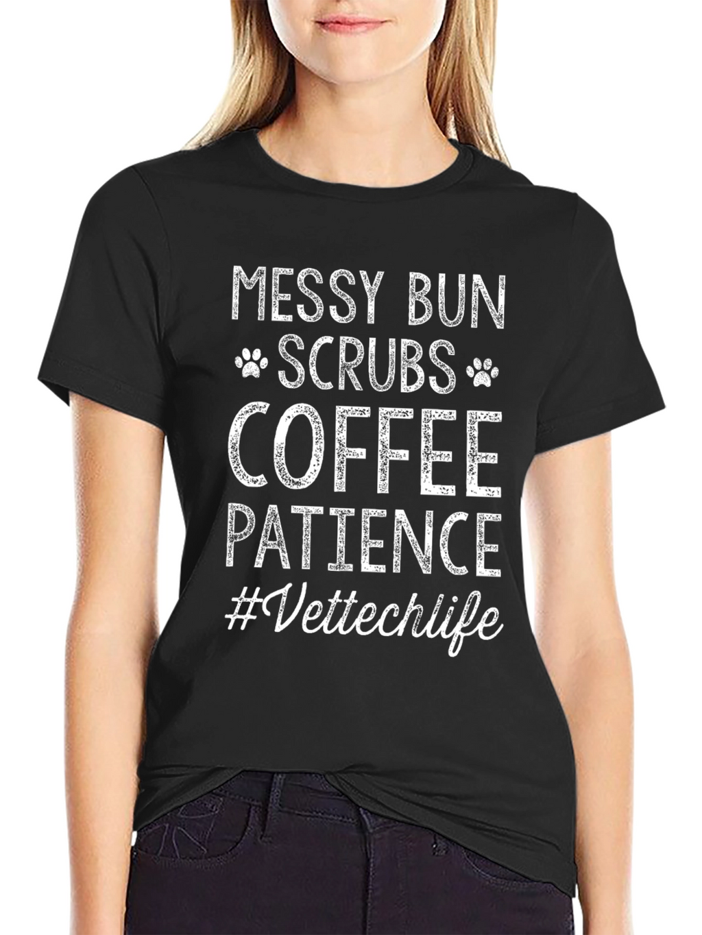 Messy Bun Scrubs Coffee Vettech Life T-Shirt