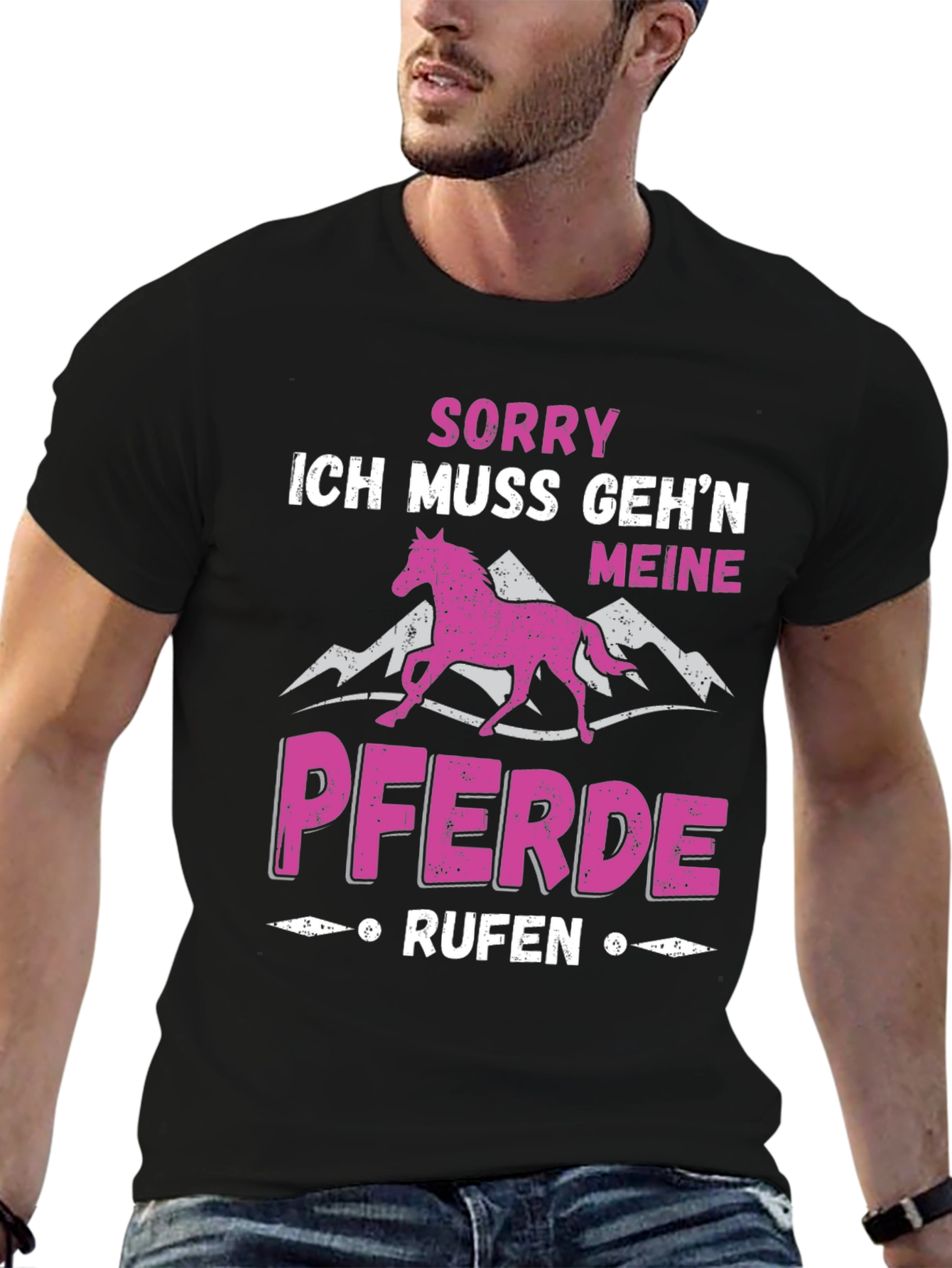Sorry Meine Pferde Rufen Black T-Shirt