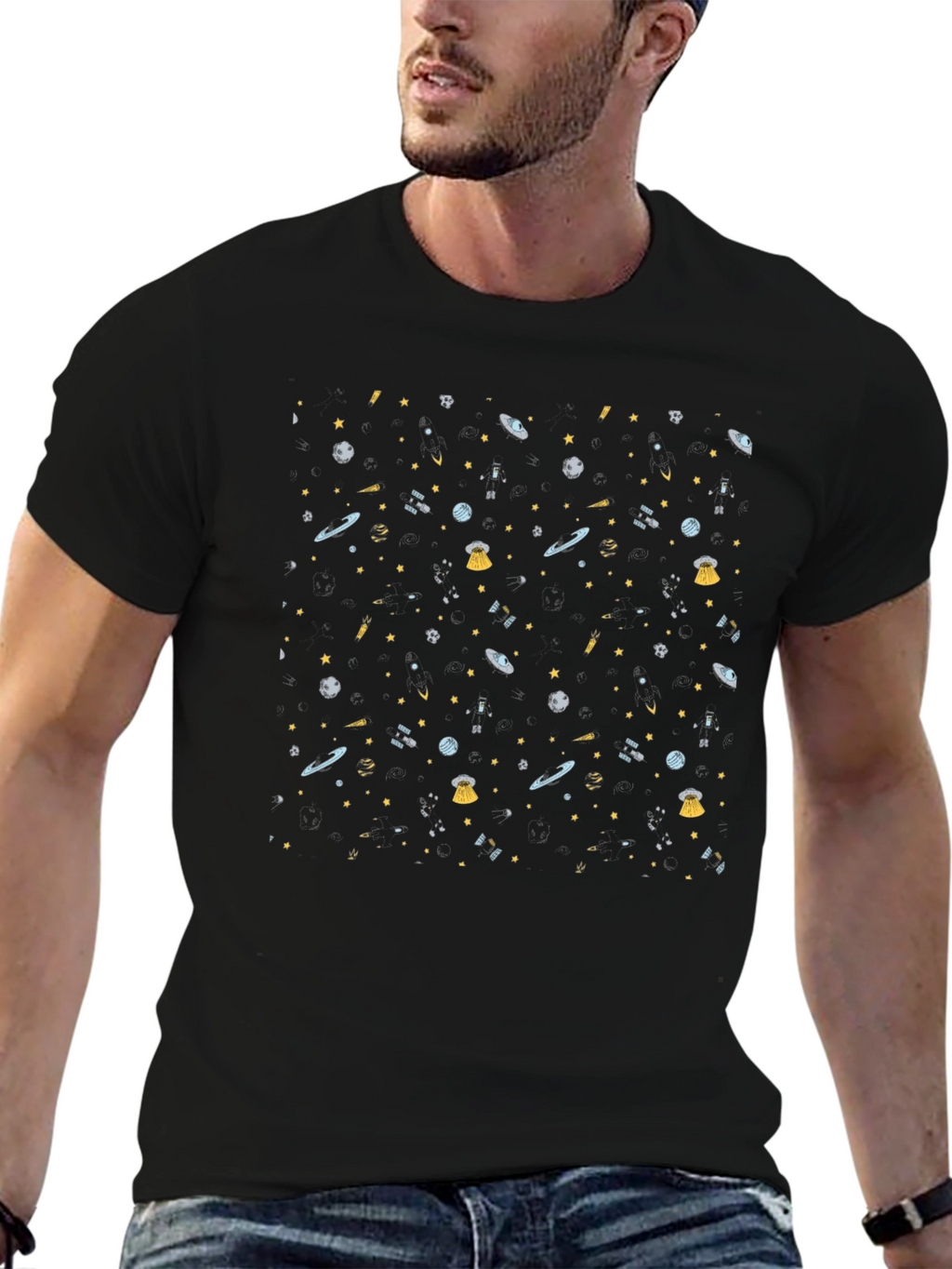 Galaxy Print Black T-Shirt - Cosmic Style