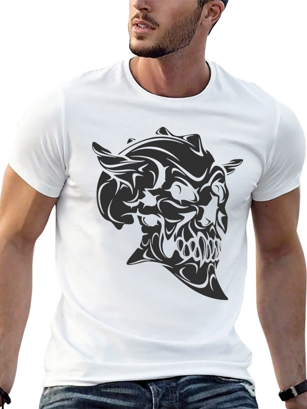 Dark Demon Skull Graphic Tee - Mens Black T-Shirt