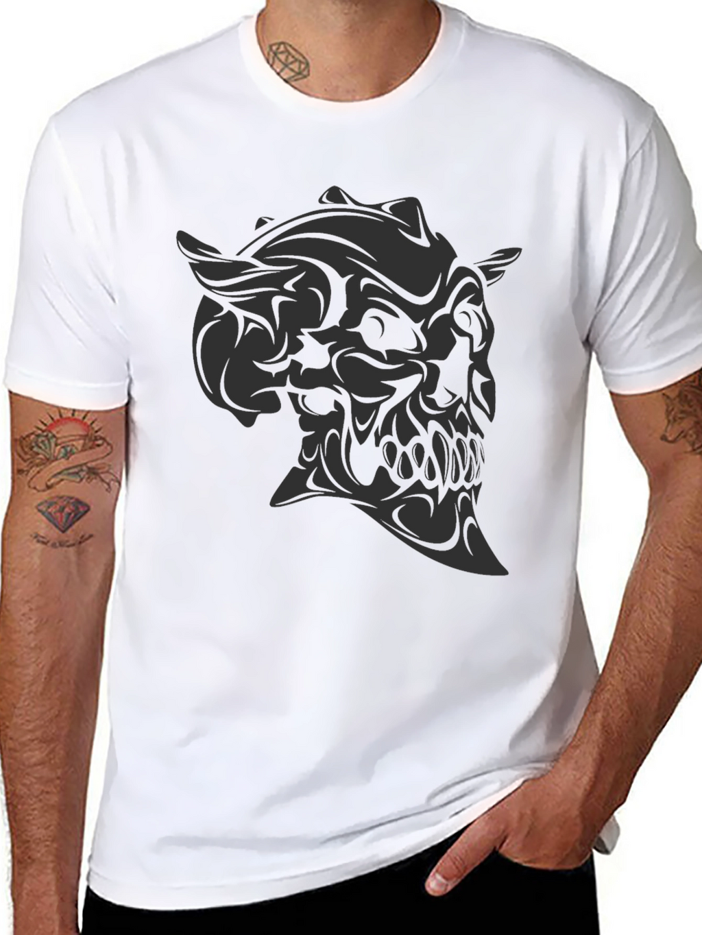 Dark Demon Skull Graphic Tee - Mens Black T-Shirt
