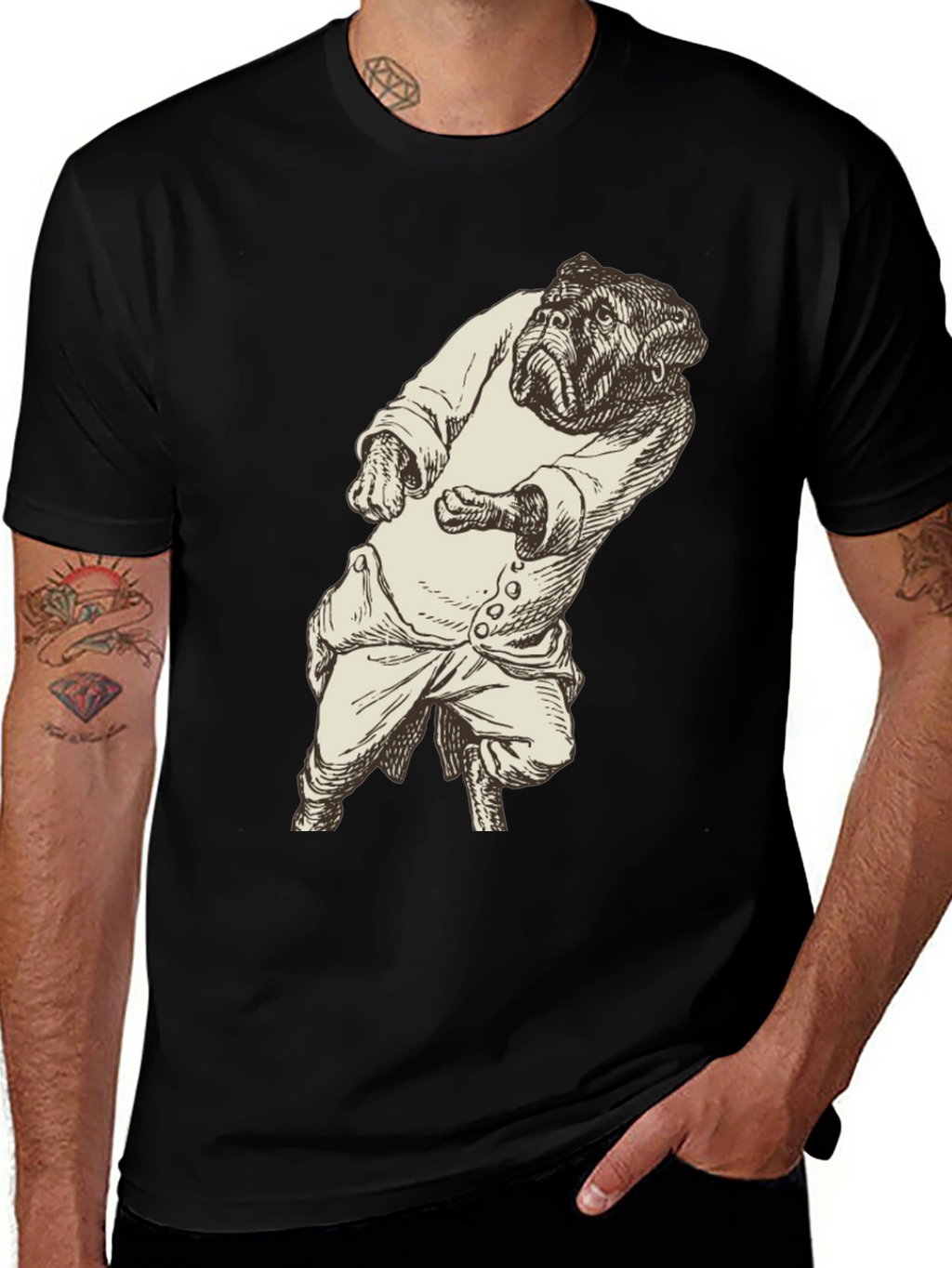 Bulldog Gentleman Graphic Tee - Unique Black T-Shirt