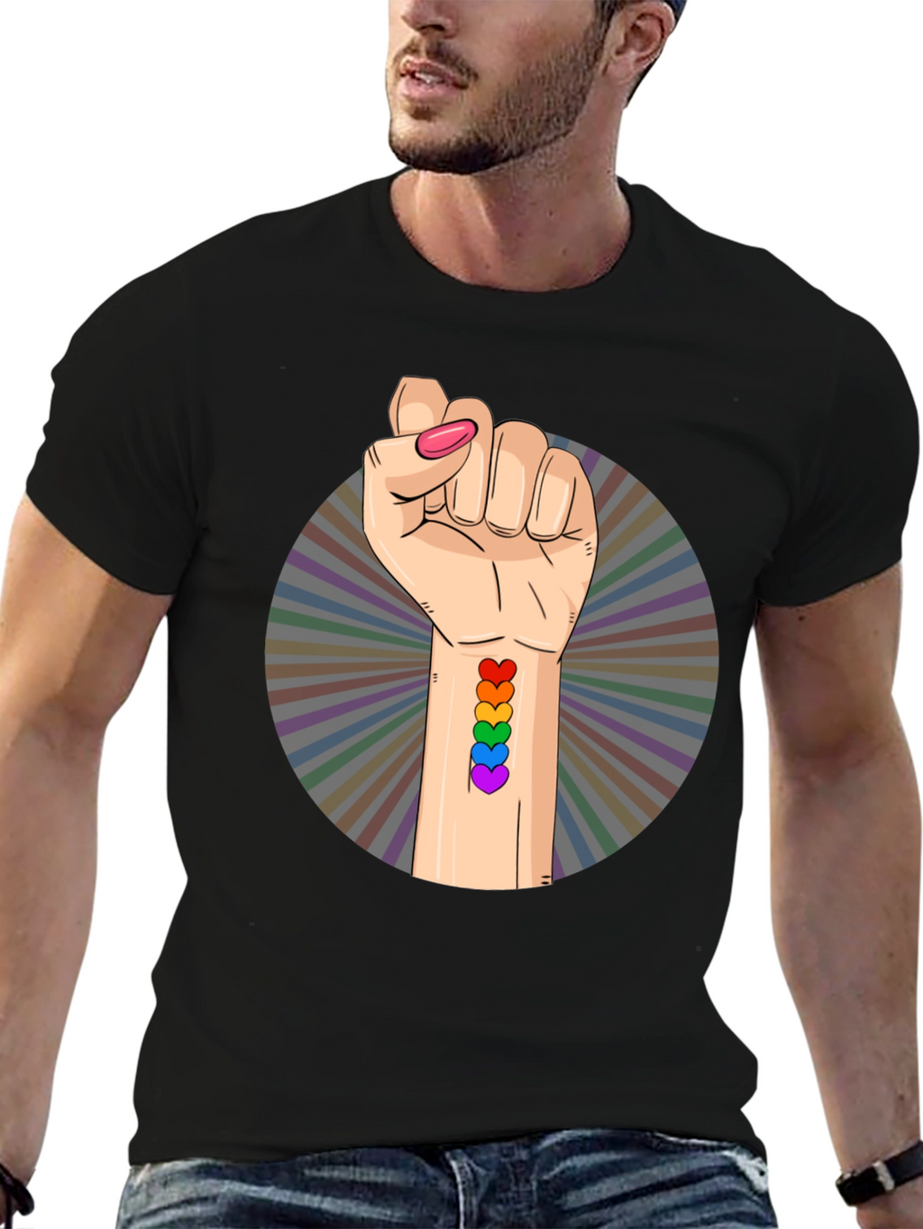 Pride Fist T-Shirt - Rainbow Heart Tattoo