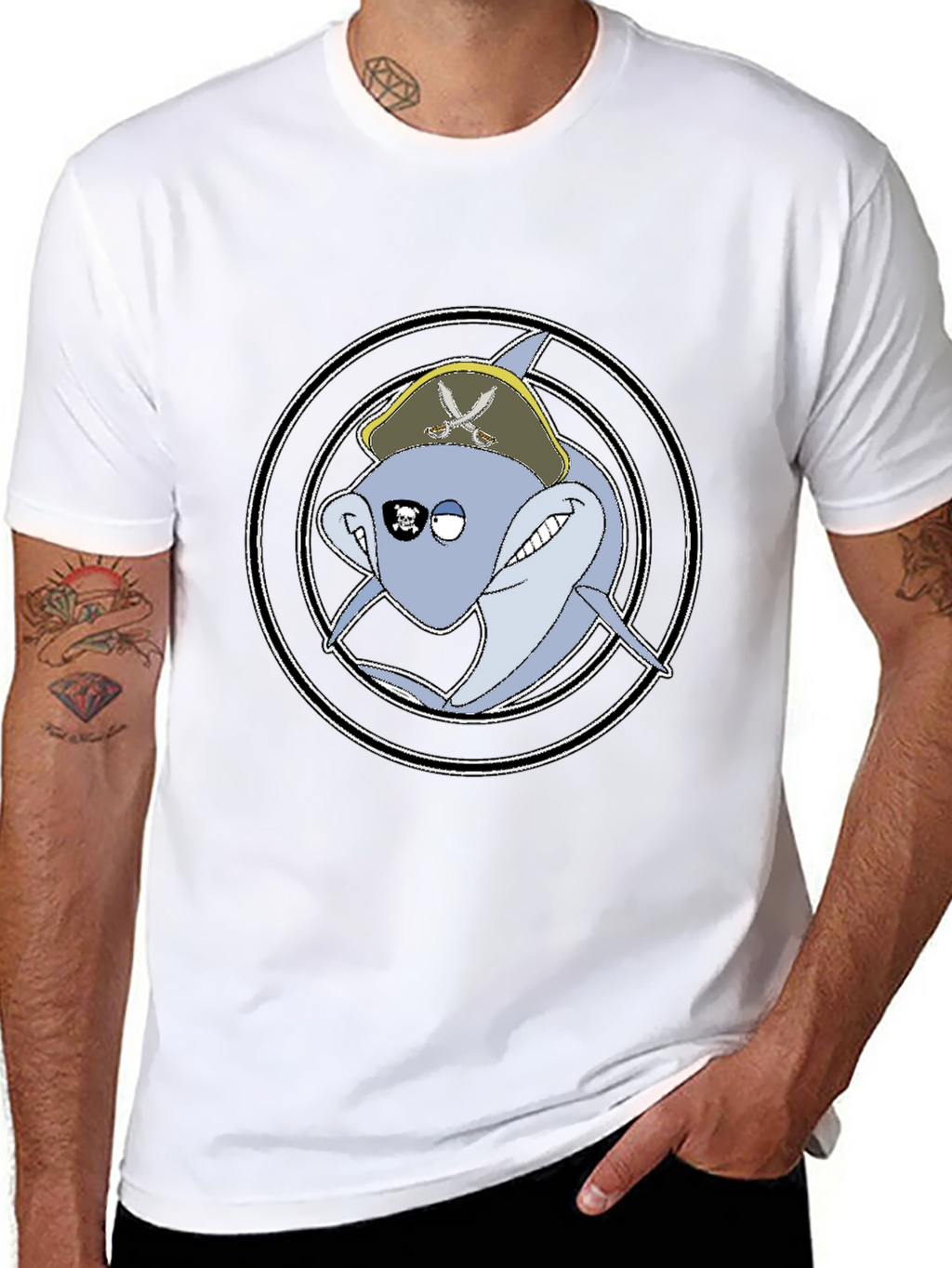 Pirate Shark Graphic Tee - Mens Black T-Shirt