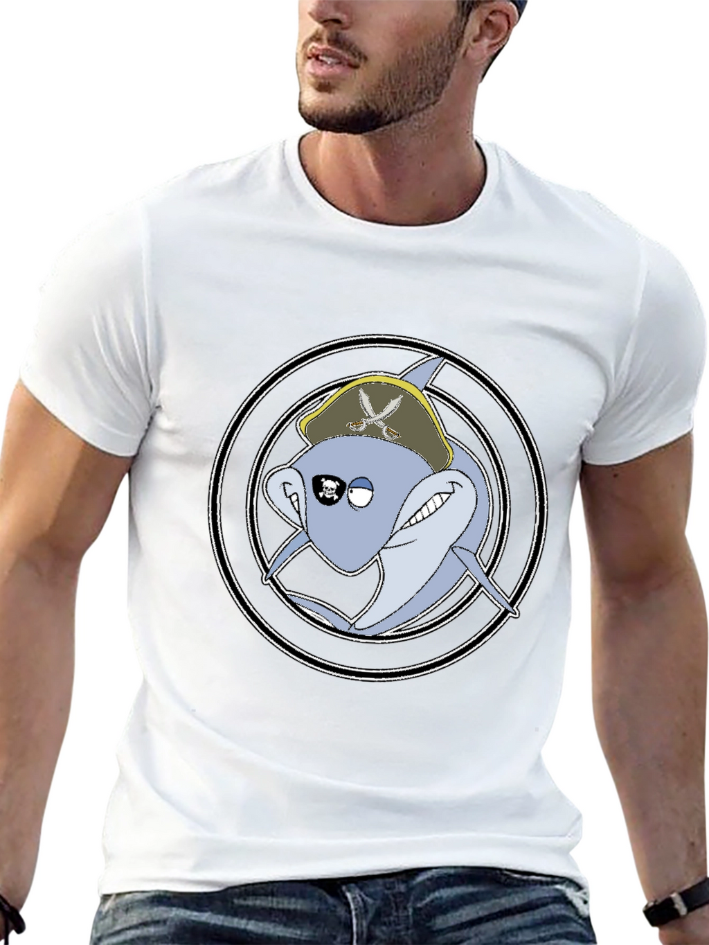 Pirate Shark Graphic Tee - Mens Black T-Shirt