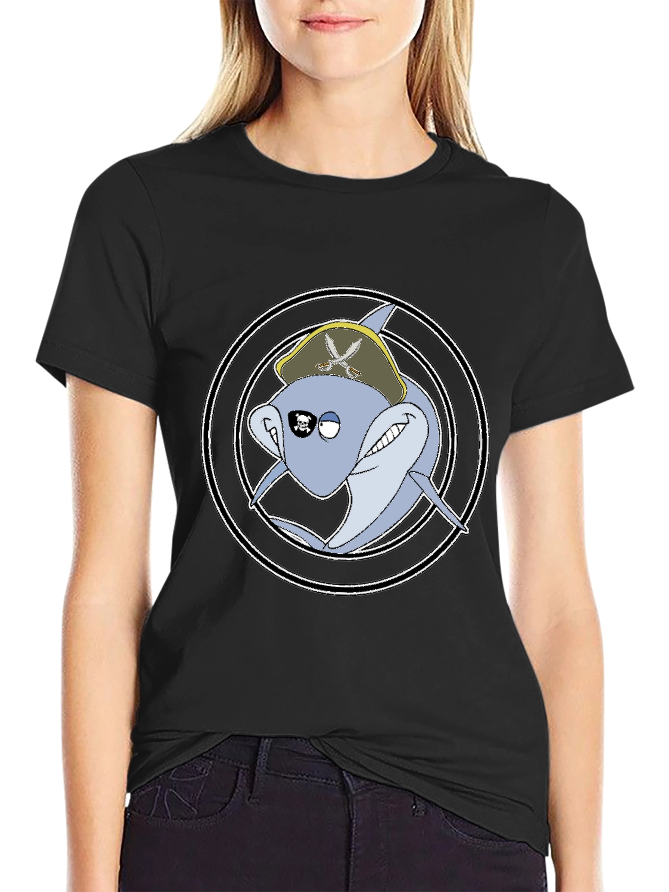 Pirate Shark Graphic Tee - Mens Black T-Shirt