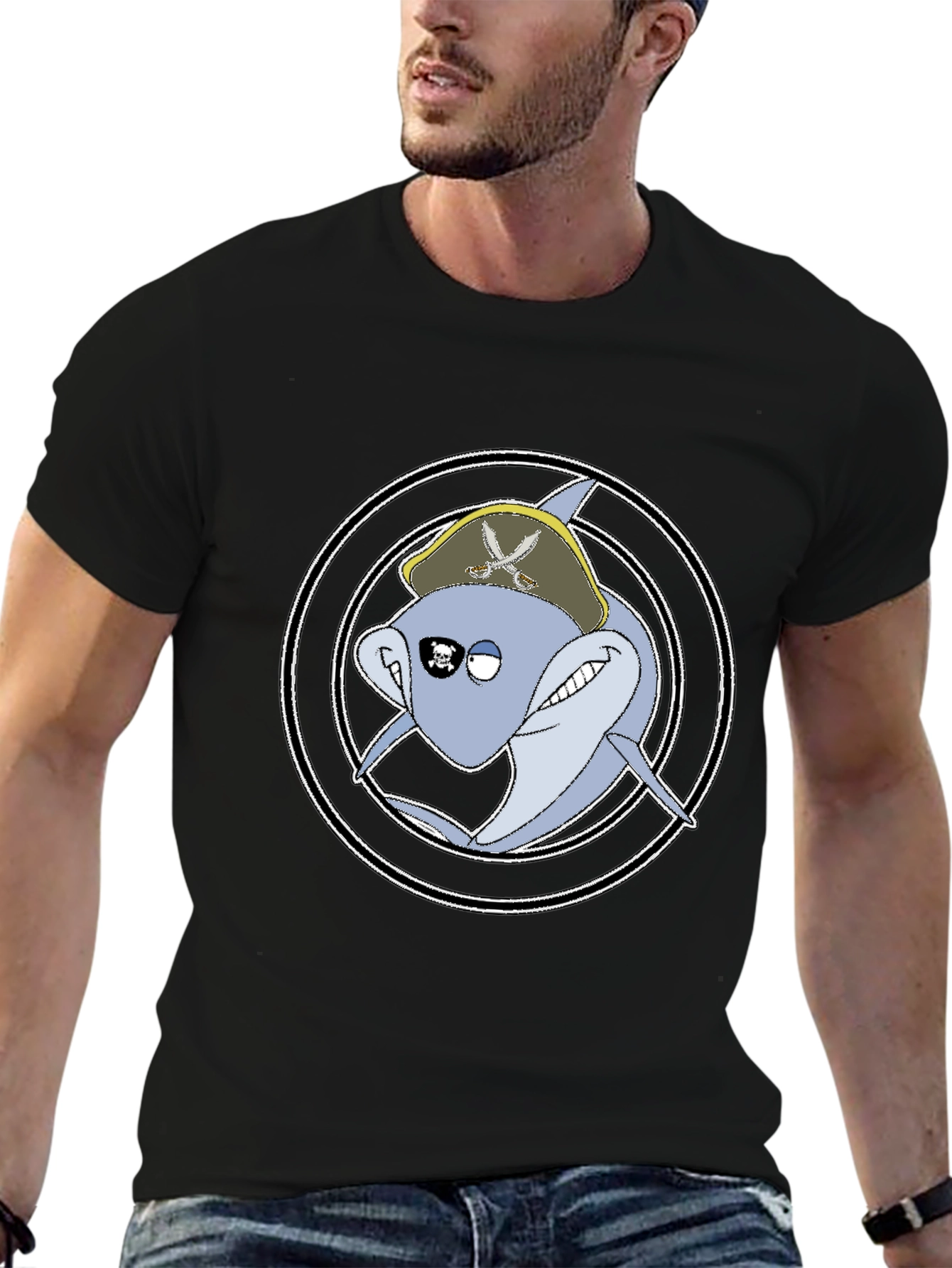 Pirate Shark Graphic Tee - Mens Black T-Shirt