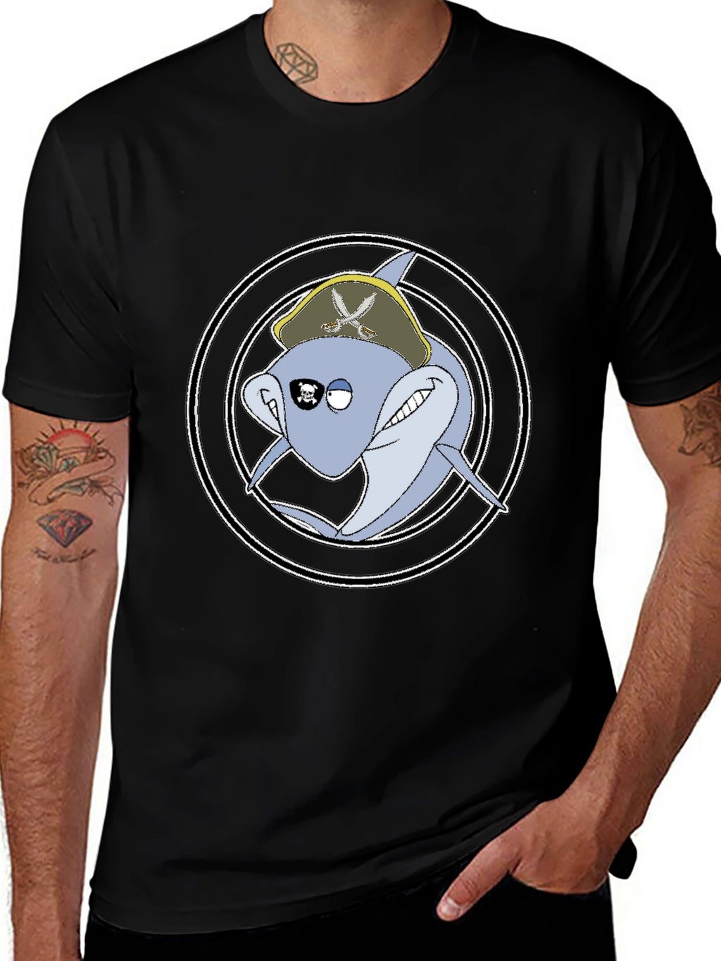 Pirate Shark Graphic Tee - Mens Black T-Shirt