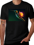 Hummingbird with Neon Flower Graphic Tee
