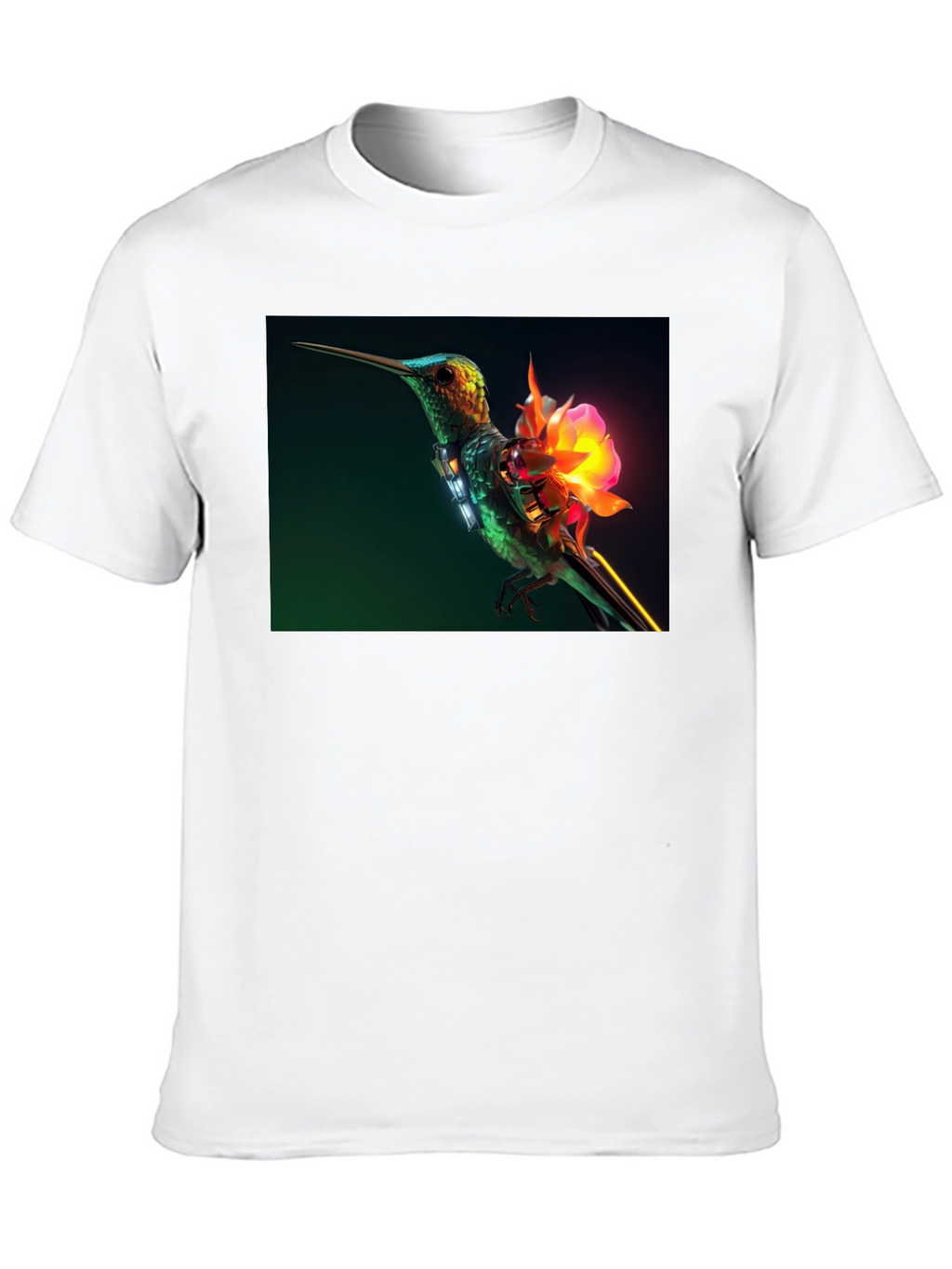 Hummingbird with Neon Flower Graphic Tee