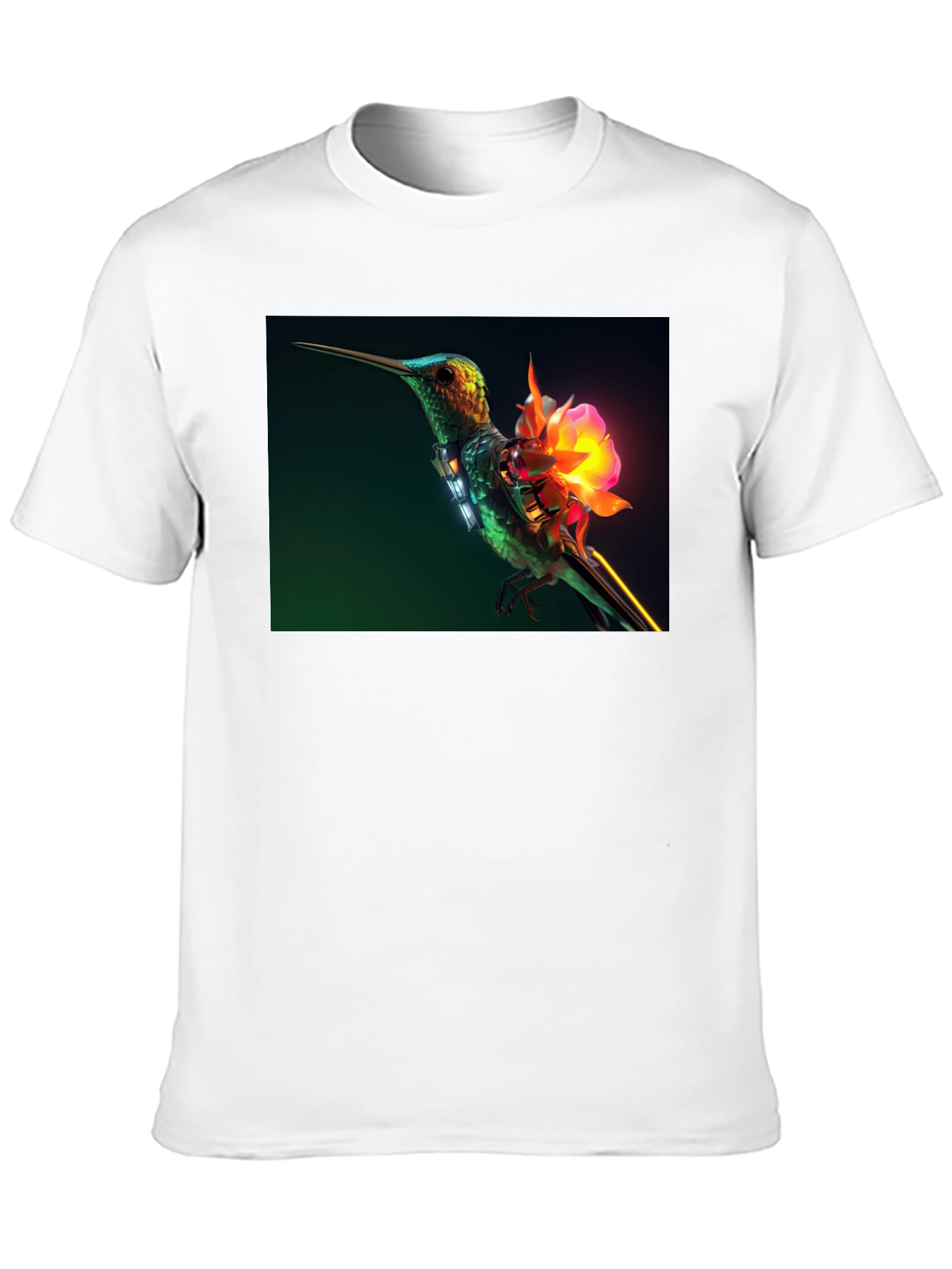 Hummingbird with Neon Flower Graphic Tee